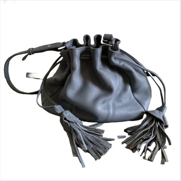 LINEA PELLE Ryan Slate Drawstring Bucket Crossbody Bag Slight Damage PLEASE READ - Picture 6 of 10